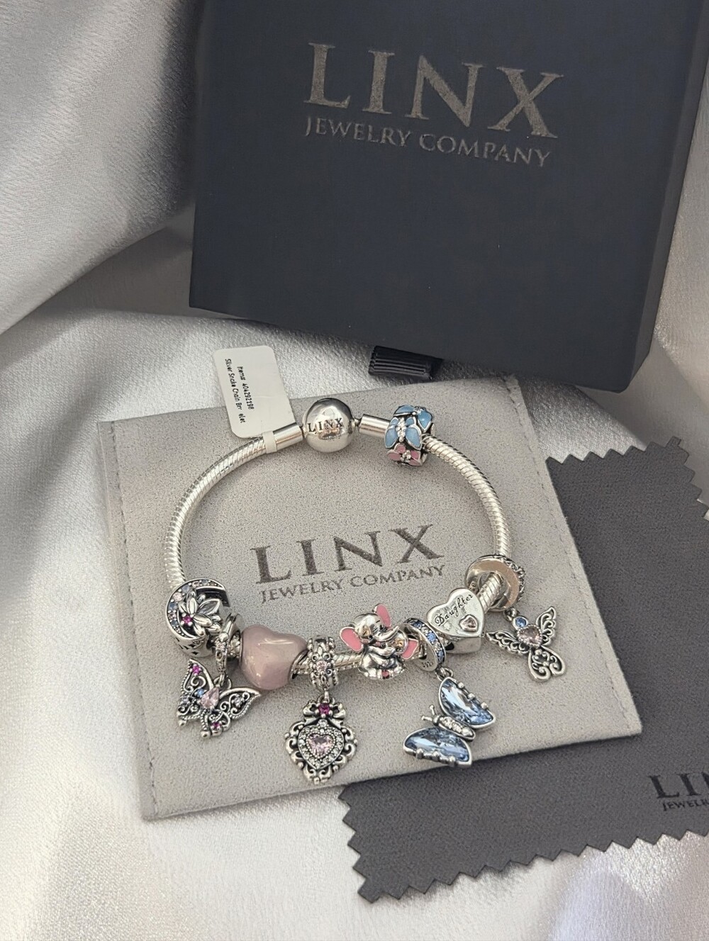 Linx Snake Chain Bracelet with Daughter Themed Charms 925 sterling silver